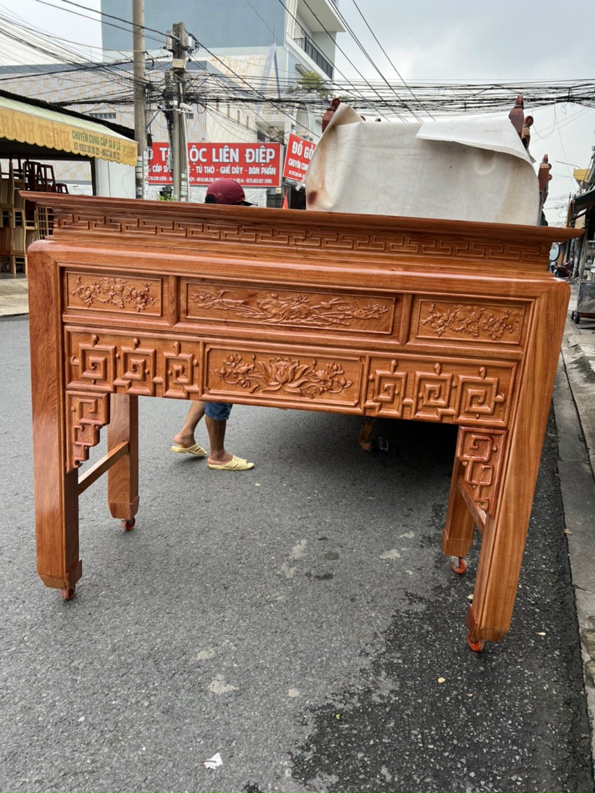 Án gian thờ gia tiên gỗ hương 1 tầng,bàn thờ bàn cúng phật ngang 1m75