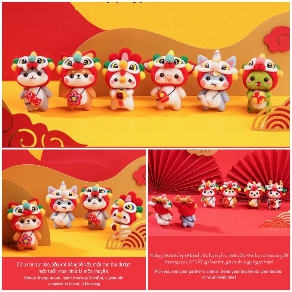 Bộ len chọc linh vật 12 con giáp cung hoàng đạo theo tuổi, quà tặng may mắn, DIY needle felting, có hướng dẫn