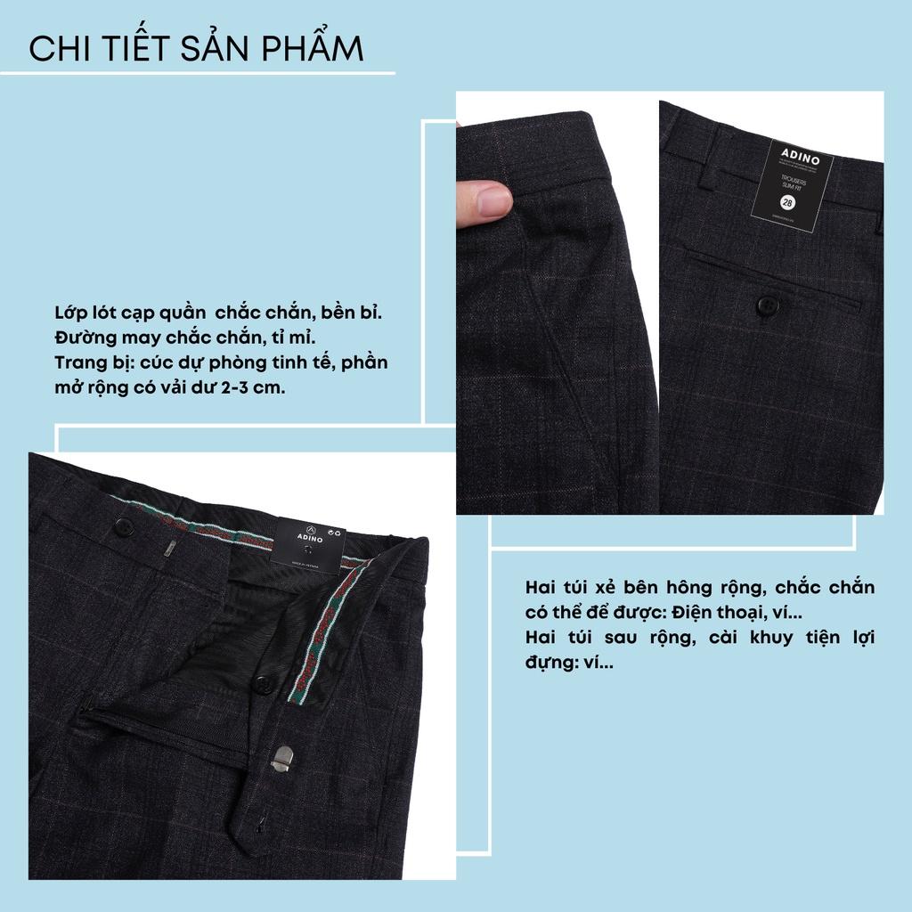 Quần tây nam hàn quốc màu nâu kẻ ô ADINO vải cotton dày không bai không xù dáng slimfit công sở ống đứng hơi côn QA95