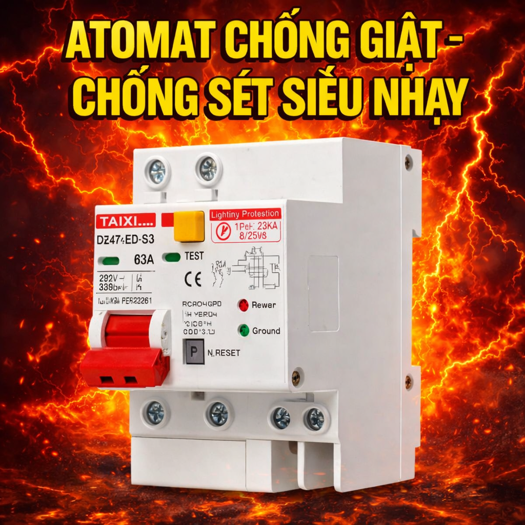 CB Chống Giật Chống Sét Lan Truyền 63A – Ngắt Nhanh, An Toàn Cho Nhà Ở &amp; Văn Phòng