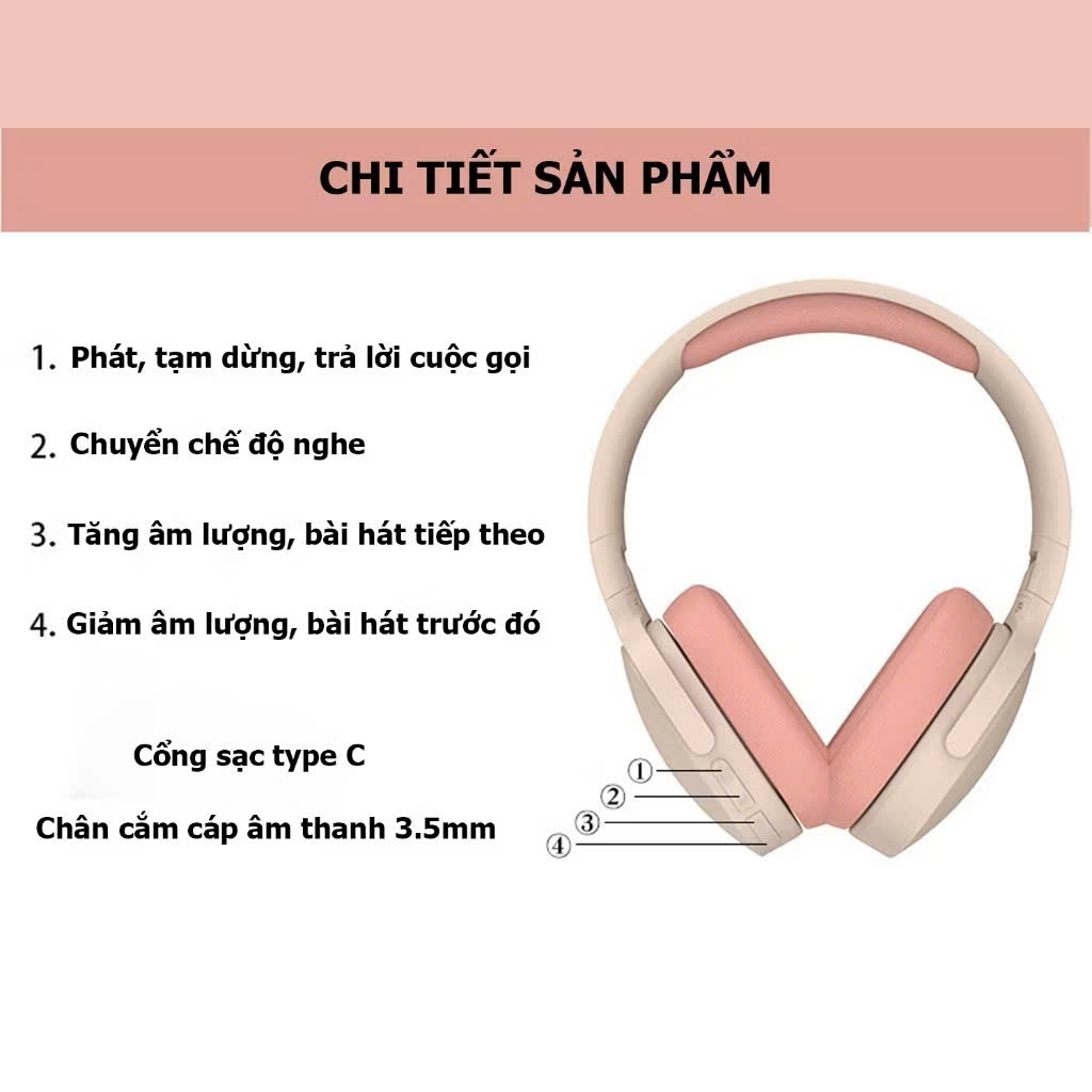 Tai nghe chụp tai bluetooth không dây âm Bass sâu trầm ấm có mic đàm thoại chống ồn, độ trễ cực thấp, gập gọn chơi game - HÀNG CHÍNH HÃNG