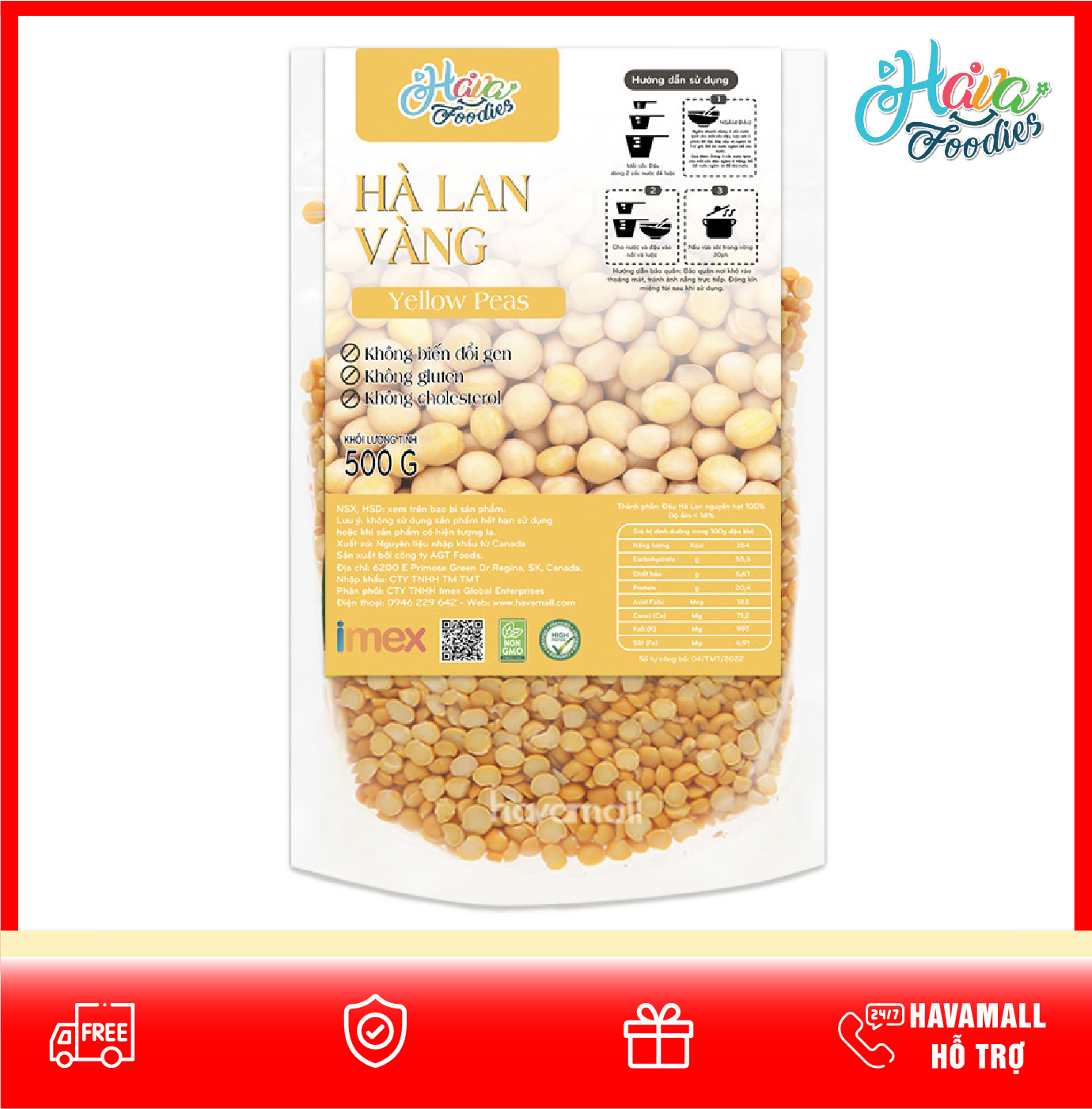 Đậu Hà Lan Vàng Havafoodies Túi 500g – Yellow Split Peas