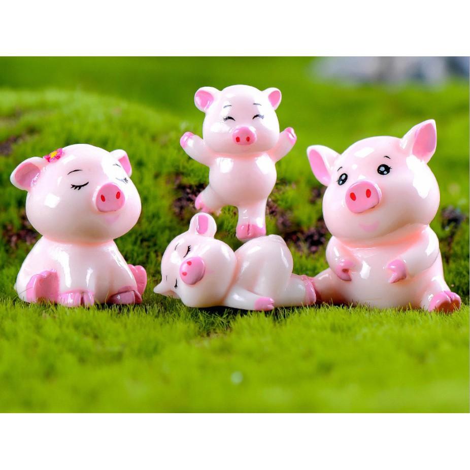 Bộ mô hình gia đình lợn hồng siêu cute để trang trí tiểu cảnh, bonsai