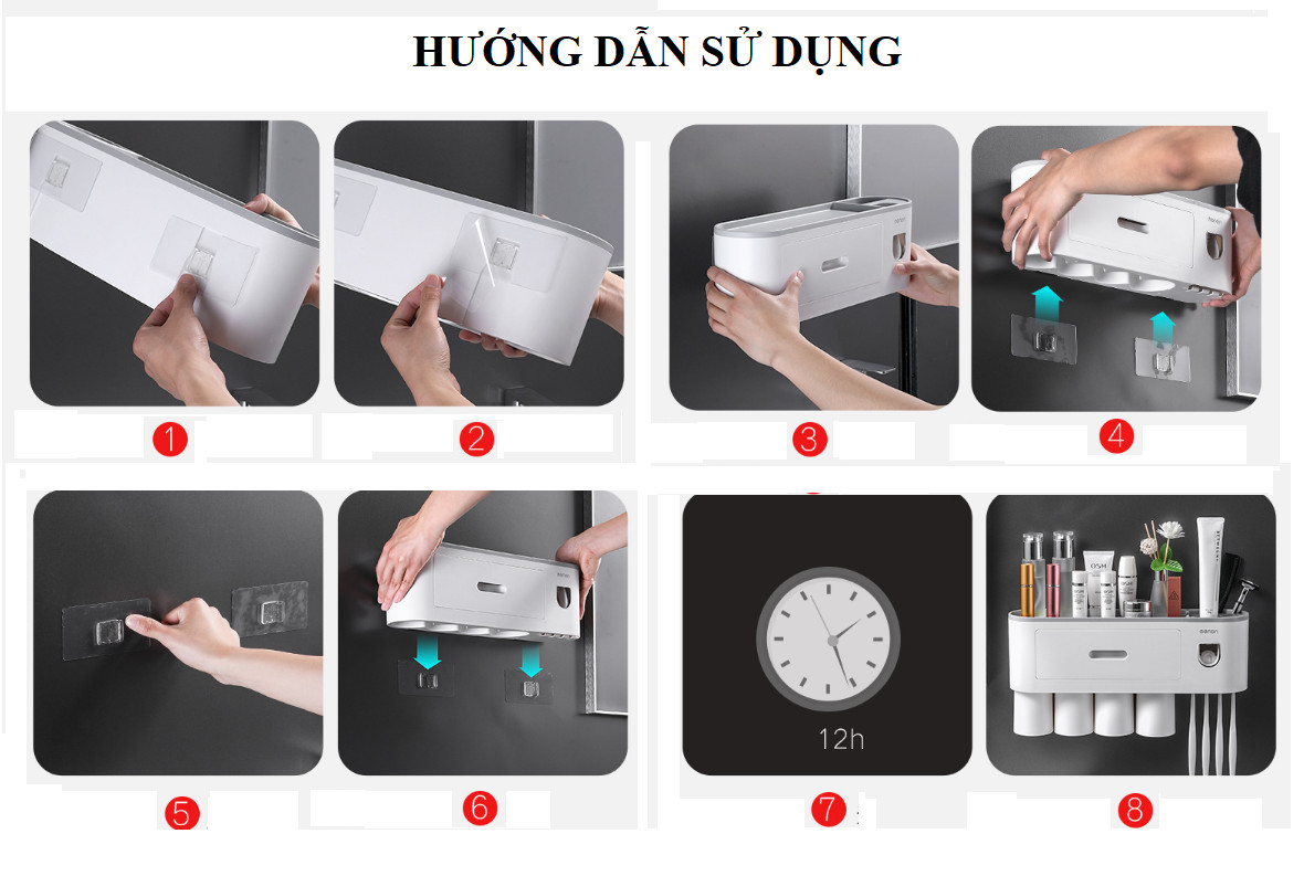 Kệ nhà tắm đa năng dán tường tặng kèm ly hít từ tính , hộp để bàn chải đánh răng nhả kem tự động OENON cao cấp GD456-HBCOENON