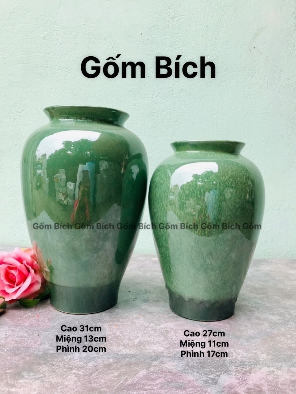 Bình Hoa Lọ Hoa Dáng Vò Cao Men Kính - Gốm Sứ Bát Tràng