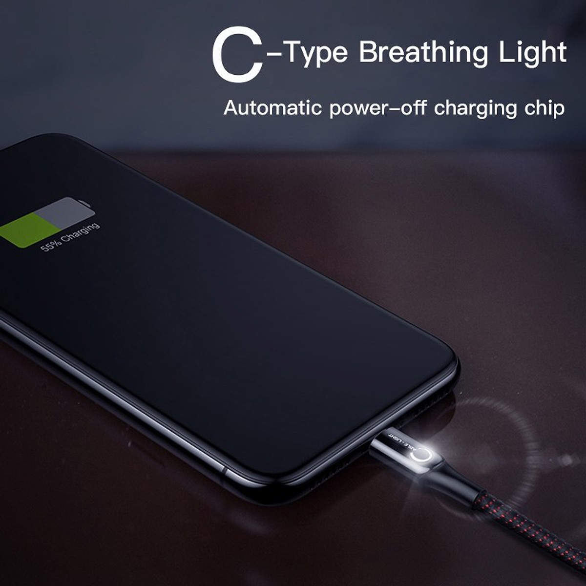 product Dây Cáp sạc nhanh cho iPhone iPad tự ngắt thông minh hiệu Baseus C Shape Light (2.4A, Sạc nhanh, Sợi Carbon Siêu Bền, LED, Intelligent power-off) - hàng nhập khẩu