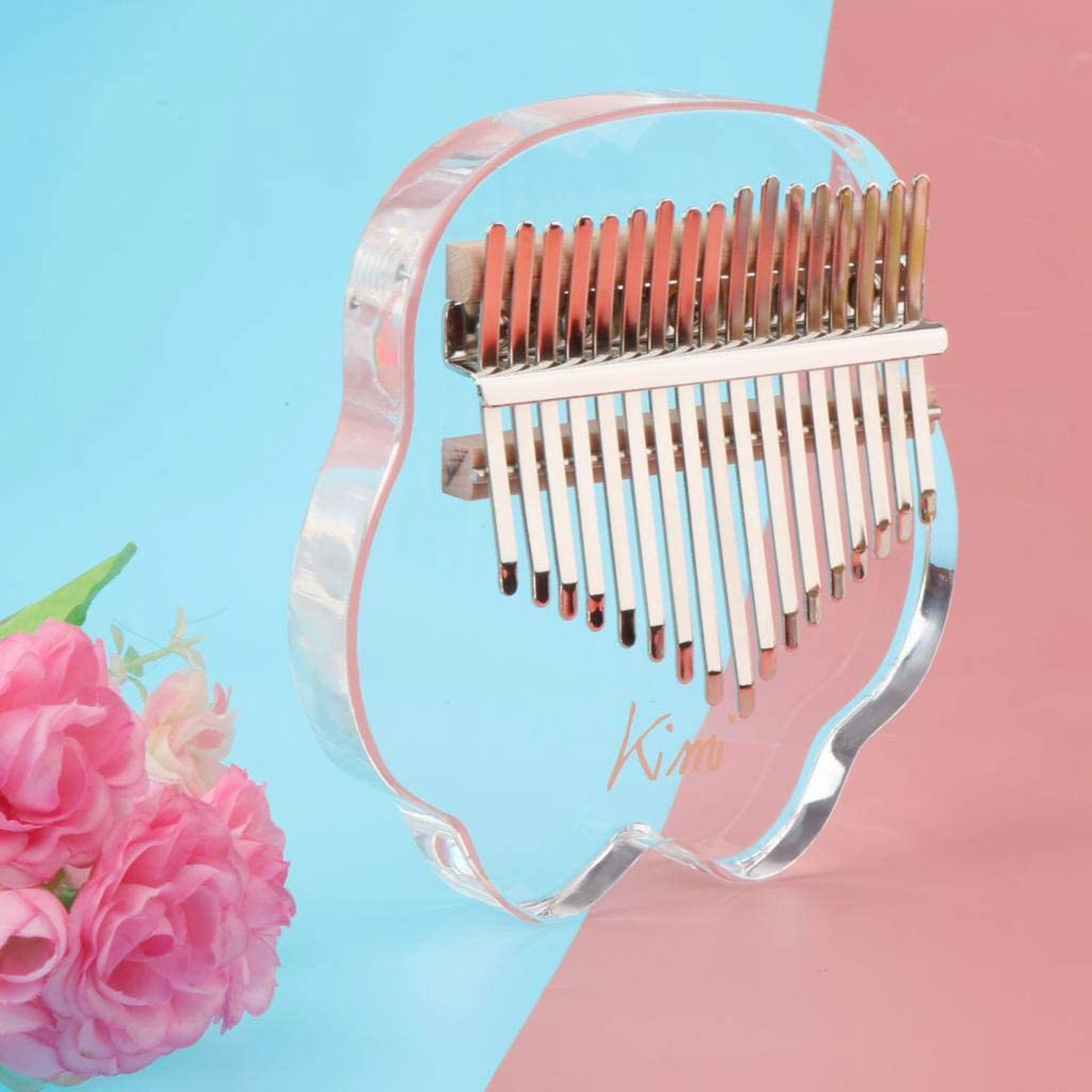 Đàn Kalimba Kimi M1 Hình Mèo - 17 Phím Acrylic Trong Suốt M-1 (Hộp cứng chống sốc, Búa chỉnh âm, Sticker dán note, Khăn lau, Sách học) - Kèm Móng Gẩy DreamMaker