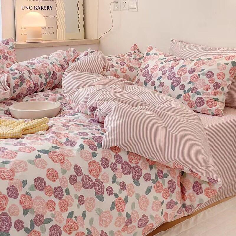 Set Cotton Living Hàn Quốc Dây Nơ Hàng Nhập Khẩu Cao Cấp Hoa Nhí Hồng