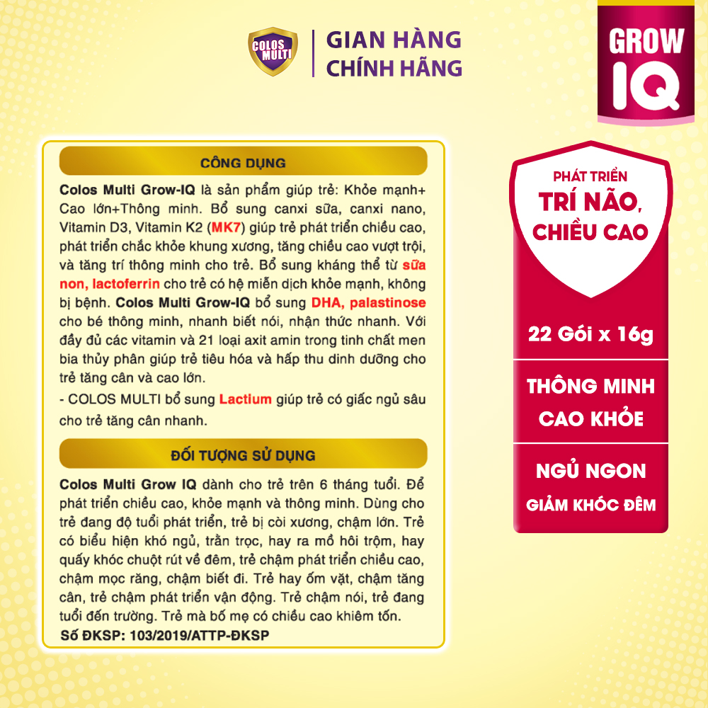 [ HỘP DÙNG THỬ] Sữa non Colosmulti IQ hộp 2 gói x 16g phát triển chiều cao và trí thông minh cho trẻ