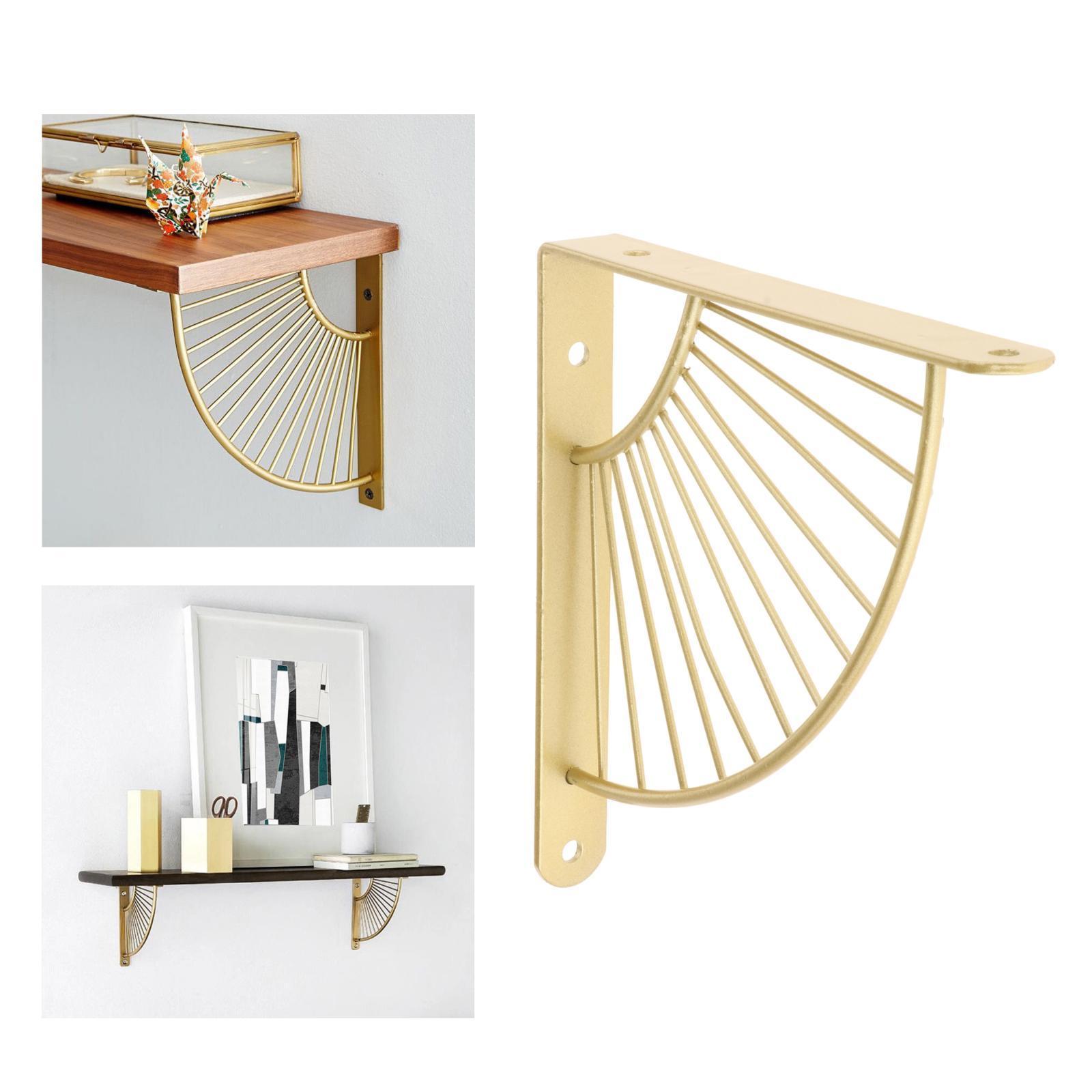 2X Shelf Bracket Decorative Fan-Shaped with Screws Home Bookshelf Golden 20cm