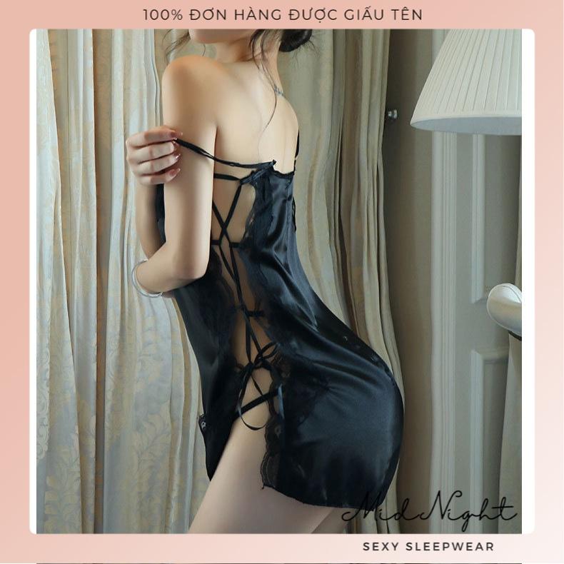Váy Ngủ Sexy Hở Sườn Quyến Rũ Khiêu Gợi Sang Trọng Mid Night Sexy - Đồ Lót Gợi Cảm Dây Buộc Ren Cám Dỗ Đầy Kích Thích - Màu Đen