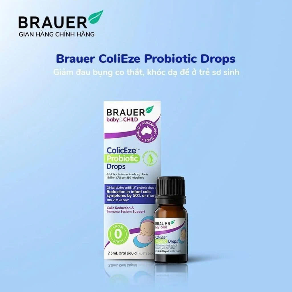 Men vi sinh dạng lỏng Brauer Baby & Child ColicEze Probiotic Drops Hỗ trợ giảm đau bụng 7,5ml