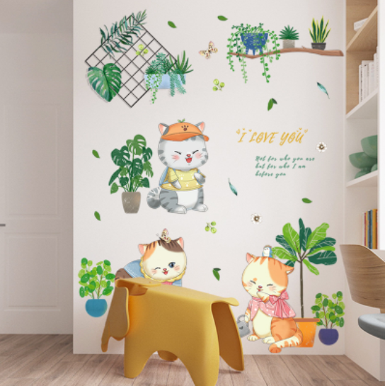 Decal trang trí tường - 3 Chú mèo thời trang