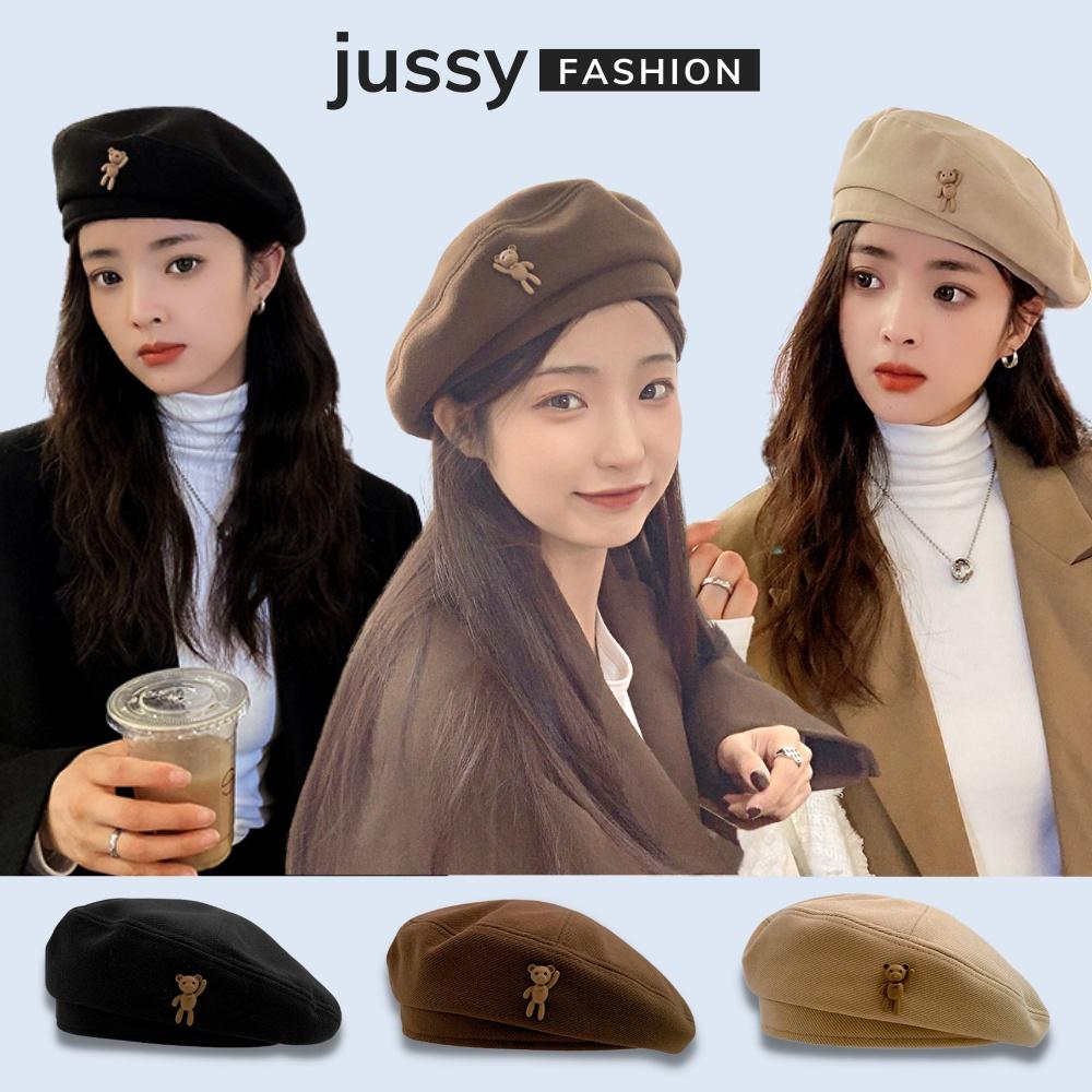 Mũ Nồi Icon Gấu Dễ Thương Jussy Fashion Mũ Beret Nữ Chất Vải Nỉ Phong Cách Vintage Nhiều Màu Sắc Hot Trend