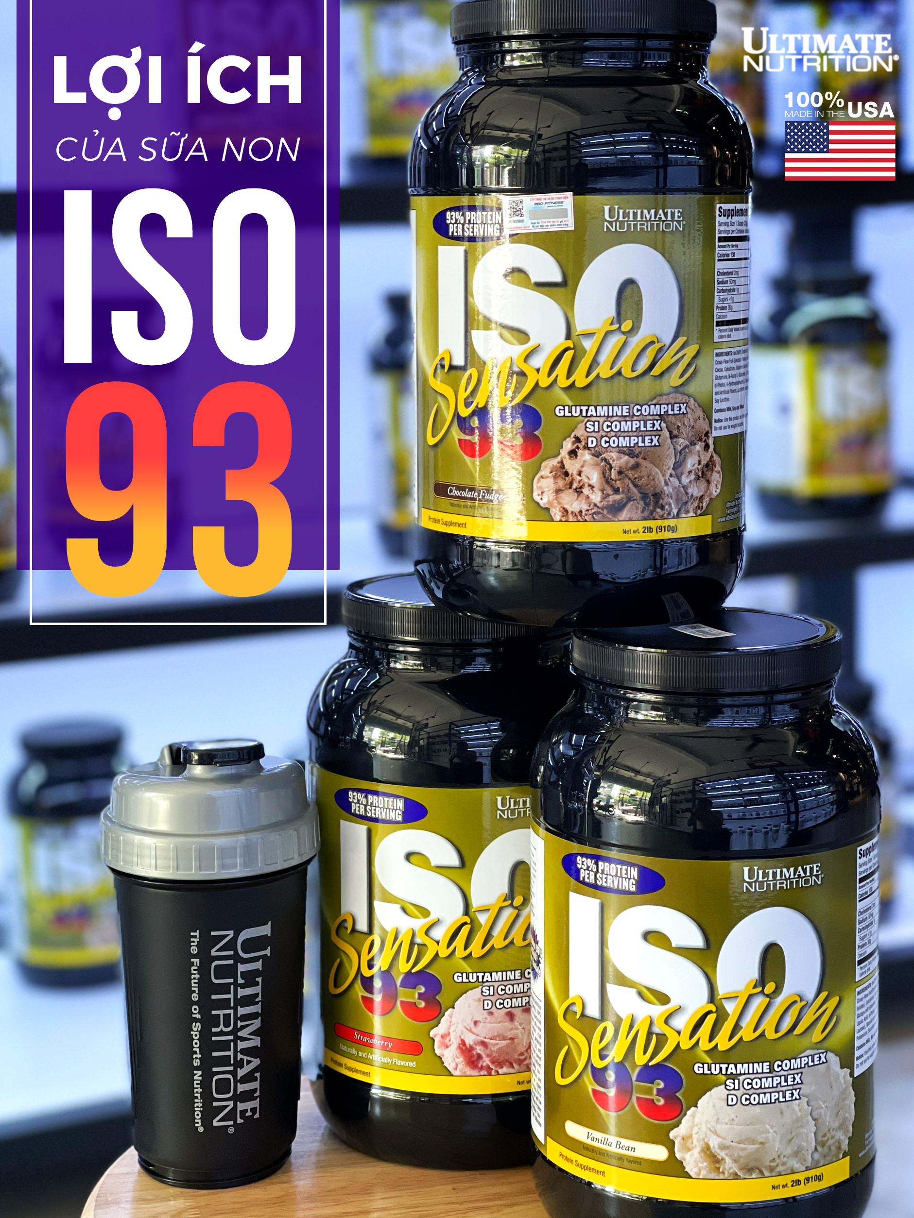 Sữa tăng cơ giảm mỡ Iso Sensation 93 Ultimate Nutrition kích thích tăng trưởng cơ nạc (Hũ 910g)