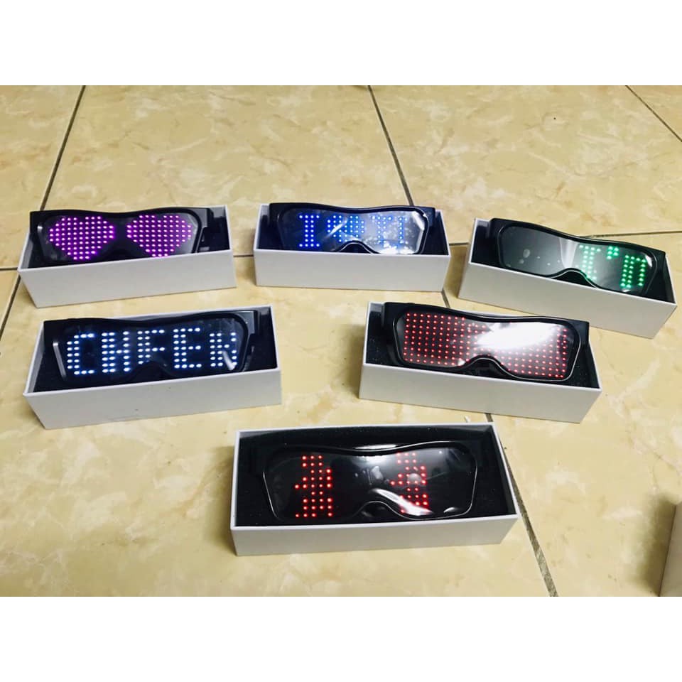 Mắt Kính Đèn Led Chạy Chữ Kết Nối Điện Thoại Bằng Bluetooth Sạc USB - Màu Trắng