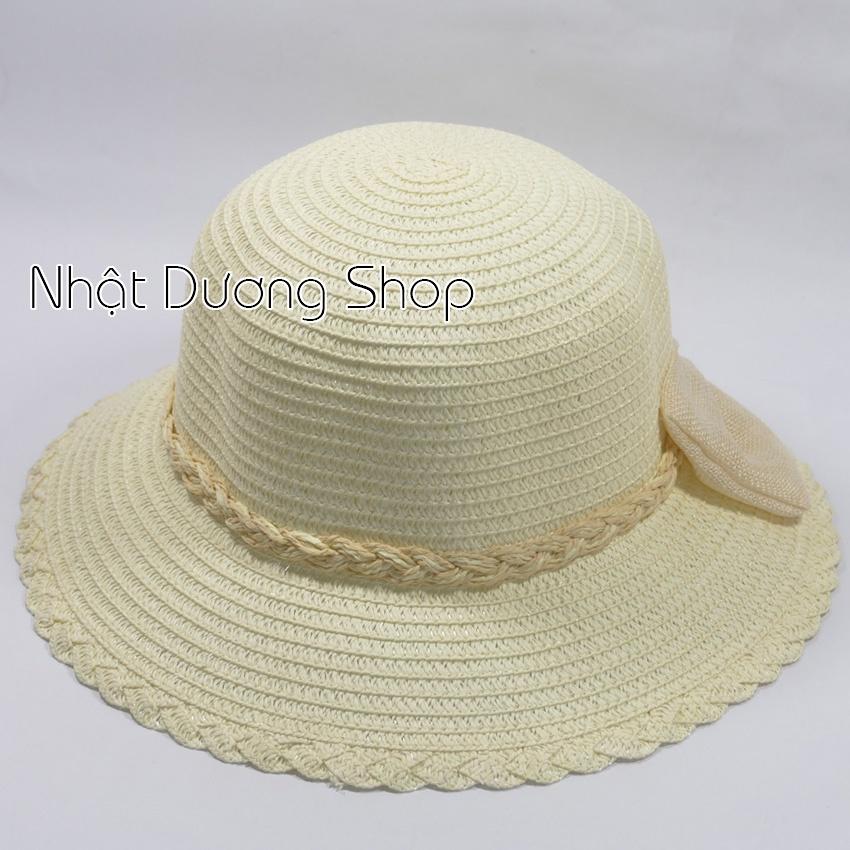 Mũ cói NƠ TO vành vừa 8.2cm, vòng đầu53-58cm - chất liệu vải cói hình nơ đánh tít xung quanh thích hợp cho chị em phụ nữ