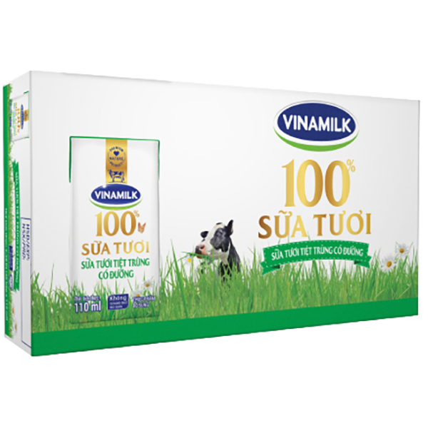 Thùng 48 Hộp Sữa Tươi Tiệt Trùng Vinamilk 100% Có Đường 110ml