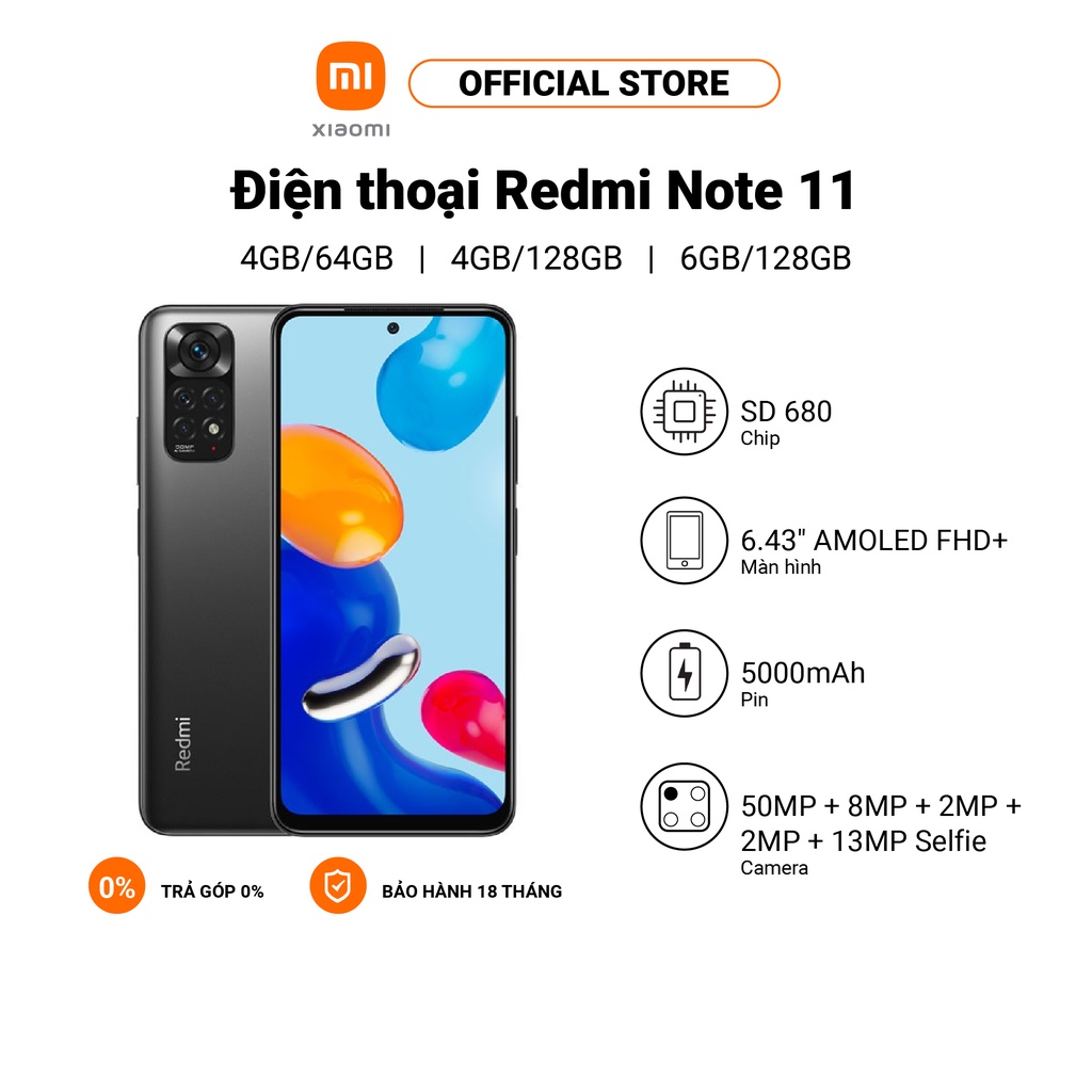 Điện thoại Xiaomi Redmi Note 11 | Pin 5000mAh | Snapdragon 680 | Sạc nhanh 33W - Hàng chính hãng