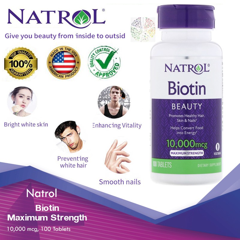 Hỗ trợ mọc tóc Natrol Biotin Beauty giúp tóc mọc nhanh dài, dày hơn, làn da rạng rỡ và móng tay chắc khỏe - OZ Slim Store