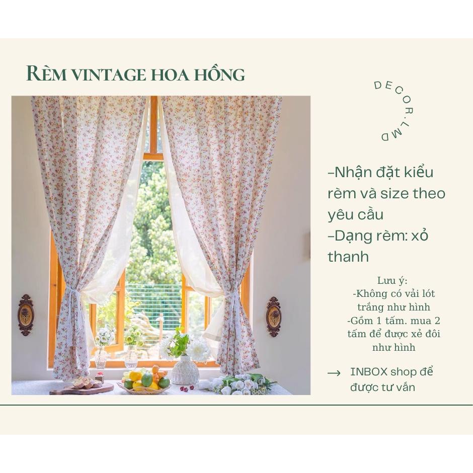 Rèm cửa sổ họa tiết hoa hồng vintage, rèm vải hoa xinh xắn trang trí decor phòng ngủ, màn chống nắng cao cấp