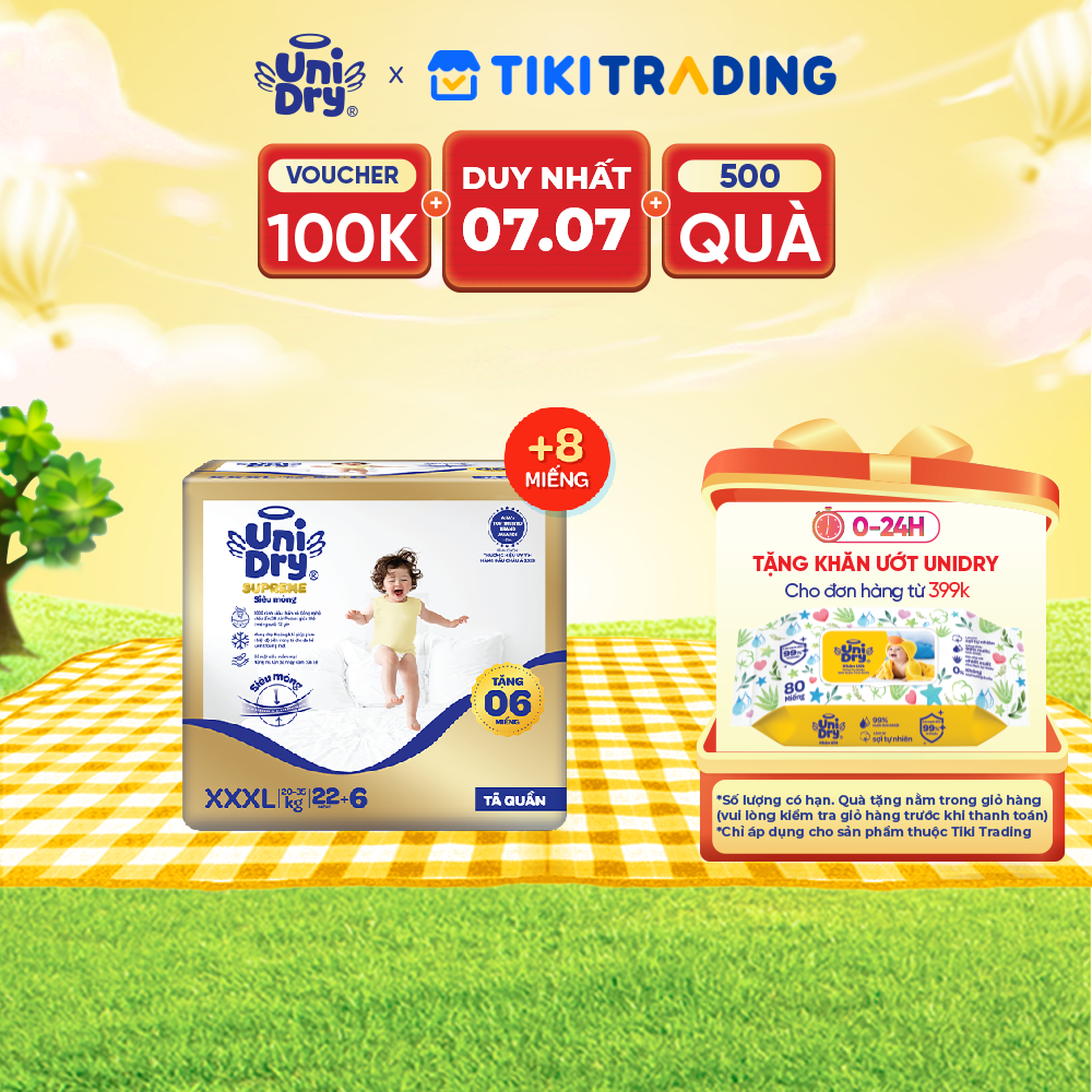 Tã quần Unidry G3X Supreme siêu mỏng size XXXL - 22+6 miếng