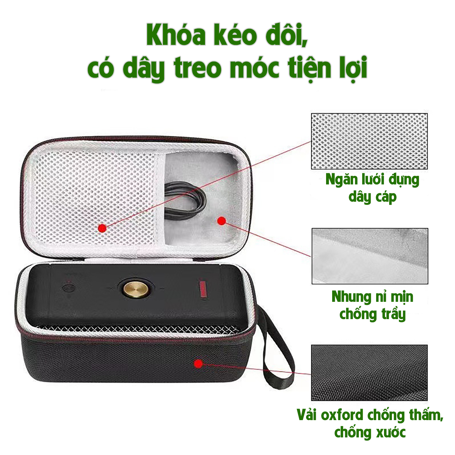 Túi chống sốc Smilebox đựng loai bluetooth Marshall Emberton có quai xách, túi khung cứng chống sốc đựng loa mini - hàng chính hãng