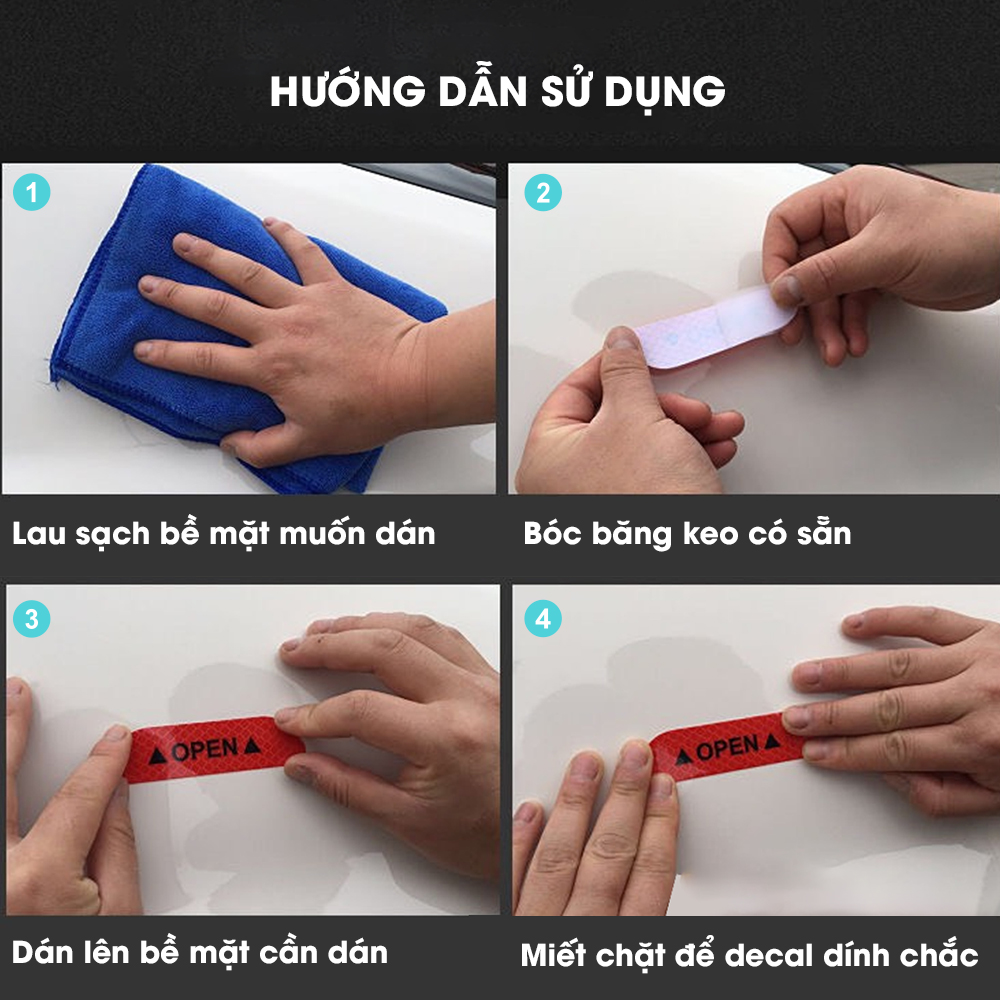 Bộ 4 Decal phản quang OPEN dán cửa oto cảnh báo an toàn, chống va chạm TÂM LUÂN Chổi lau tẩm dầu - Hàng chính hãng