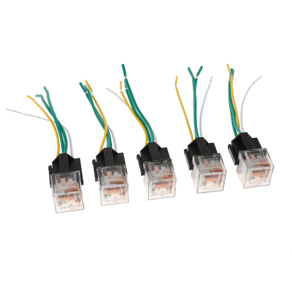 5Pcs 80A 4Pin SPST Relay & Socket 4 Wire Auto Lighting Controller 12V