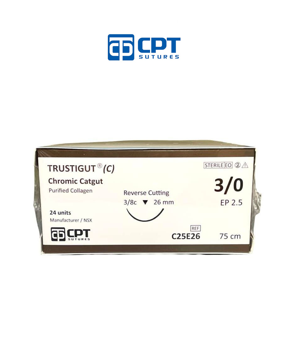 Chỉ phẫu thuật tự tiêu tan chậm CPT Trustigut (C) Chromic Catgut số 3/0 - C25E26