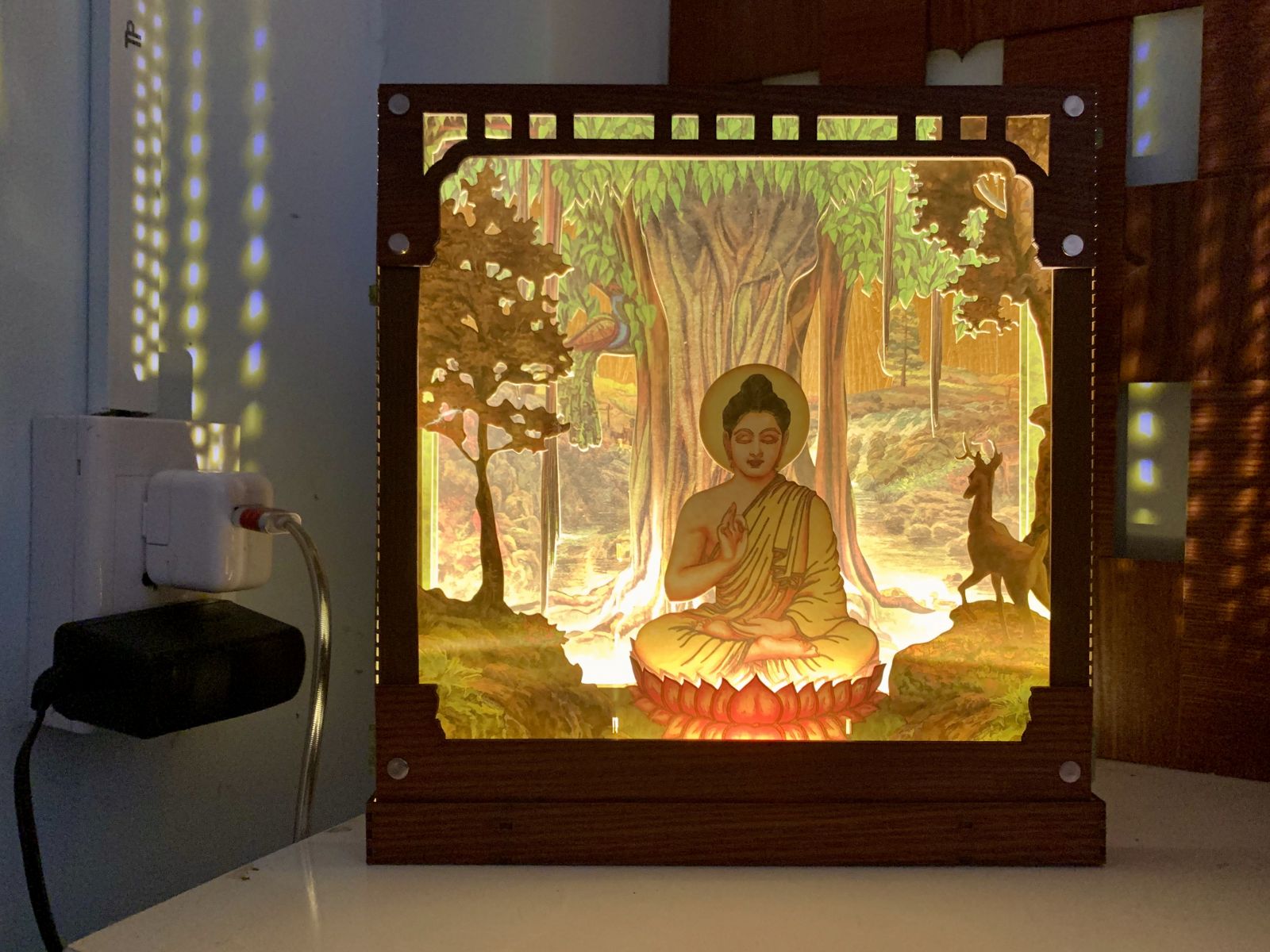 (Có đèn) Hộp Ánh Sáng Đức Phật Thích Ca Mâu Ni, Mô Hình Phật Lightbox, Tranh 3D Phật Giáo Để Bàn, Gautama Buddha