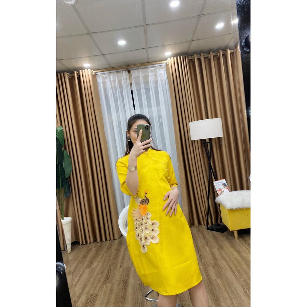 Váy cách tân bầu dáng suông chất gấm,đầm bầu công sở