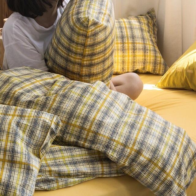 Set Cotton Tici Hàng Nhập Khẩu Cao Cấp 4 Món Kẻ Vàng