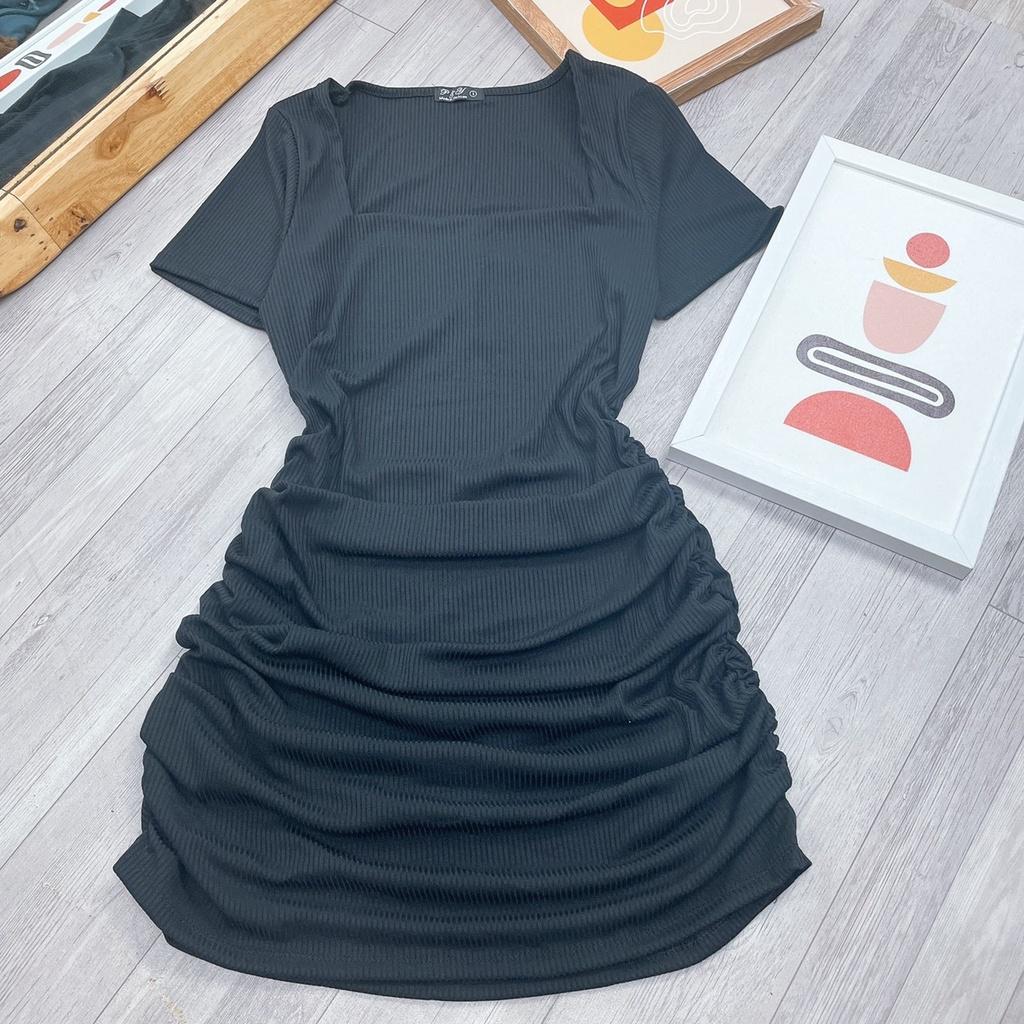 Váy đầm bigsize cổ vuông tay ngắn dáng dài ôm body chất gân tăm co giãn nữ từ 60-95kg G77
