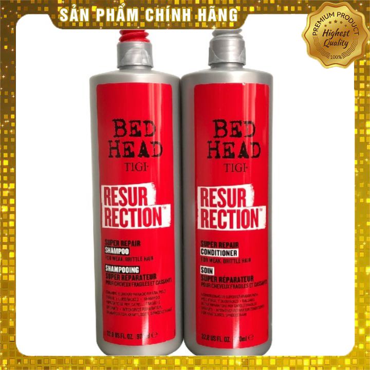 BỘ DẦU GỘI XẢ TIGI BED HEAD RESURRECTION SUPER REPAIR PHỤC HỒI TÓC HƯ TỔN MỀM MƯỢT MÀU ĐỎ USA 970ML*2 NEW