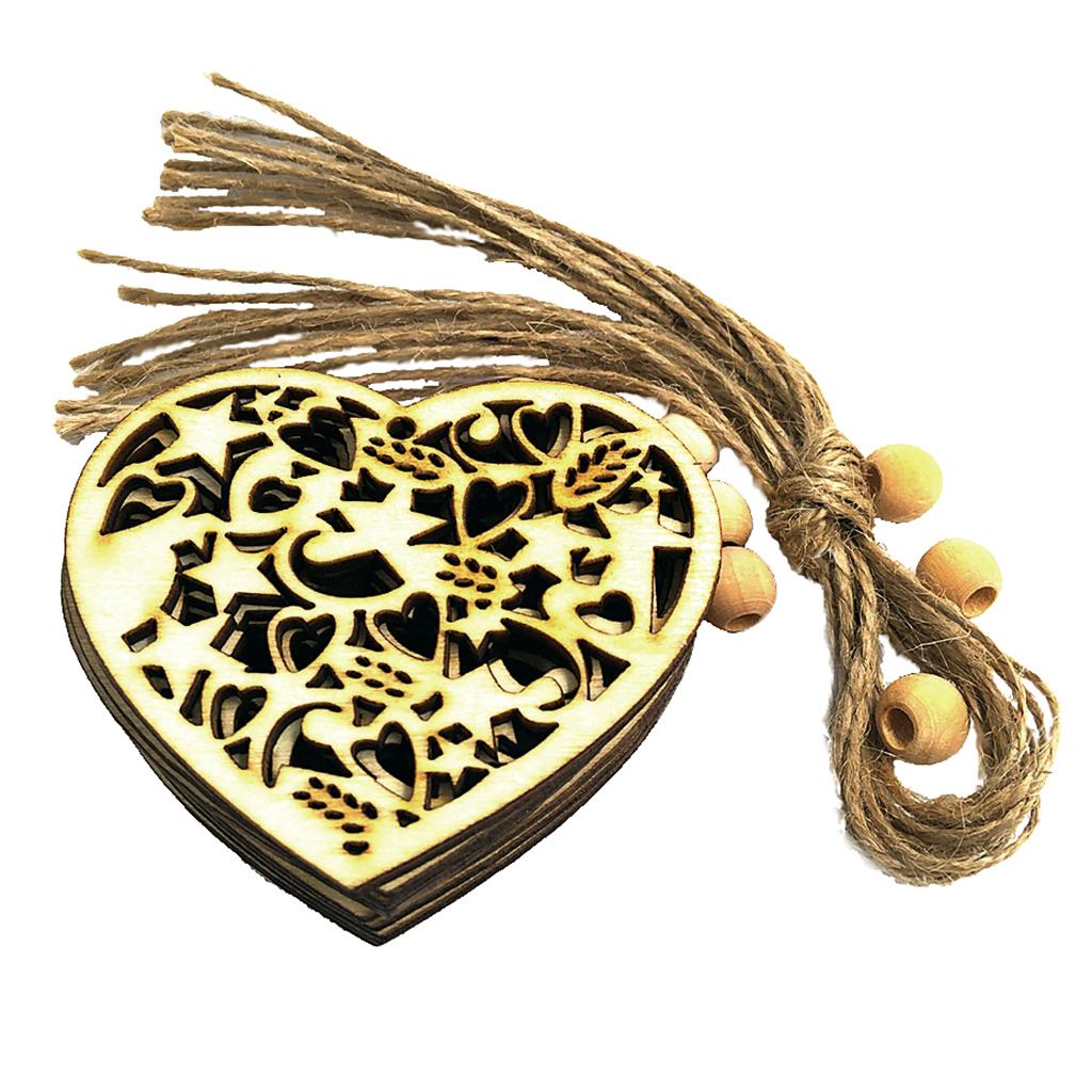 10Pcs Hollow Heart Shape Wooden Piece   Tree Hanging Ornaments Wood Chips
