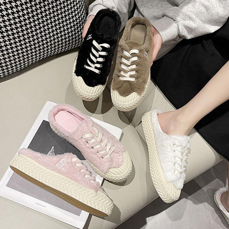 Dép Bít Mũi Đế Dày Phối Lông Thời Trang Thu Đông 2022 Phong Cách Mới Cho Nữ