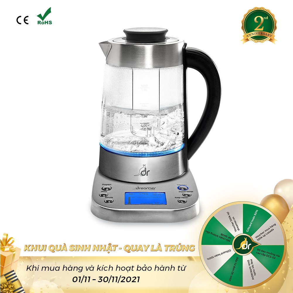 Bình đun nước thông minh, pha sữa, lọc trà Dreamer SMART KETTLE DK-S17D/W hàng chính hãng