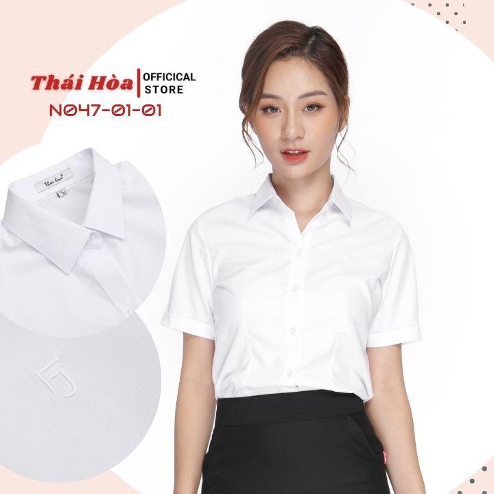 Áo sơ mi nữ Thái Hòa vải cotton thoáng mát màu xanh dương N047-06-01