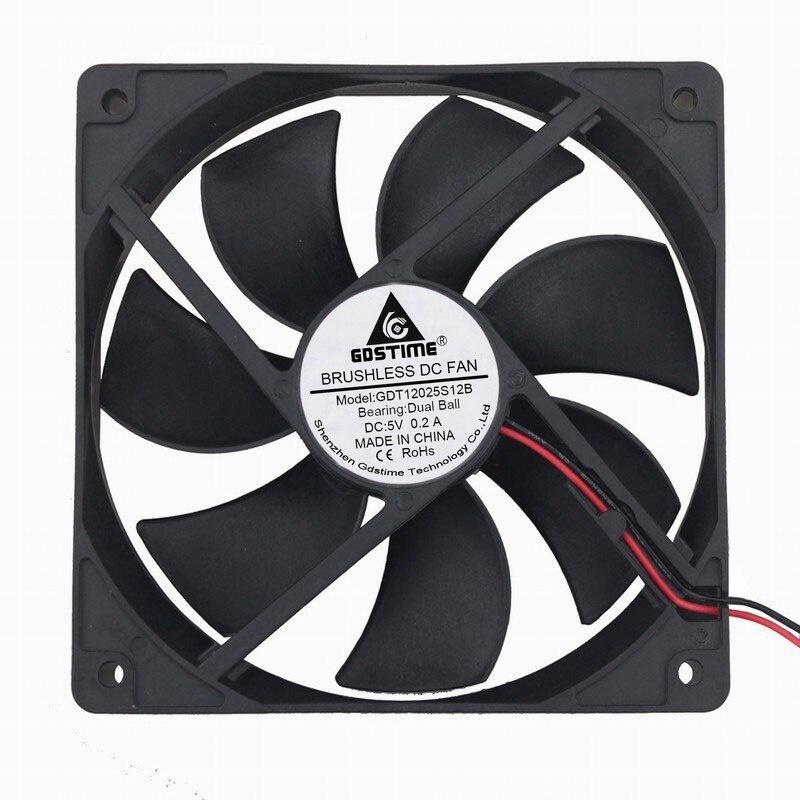 1 Pcs Gdstime 12cm 0.2A DC 5V 2Pin 1500RPM Dual Ball 120mm*120mm*25mm Computer Cooler Motor Cooling Fan 120mm x 25mm 12025B