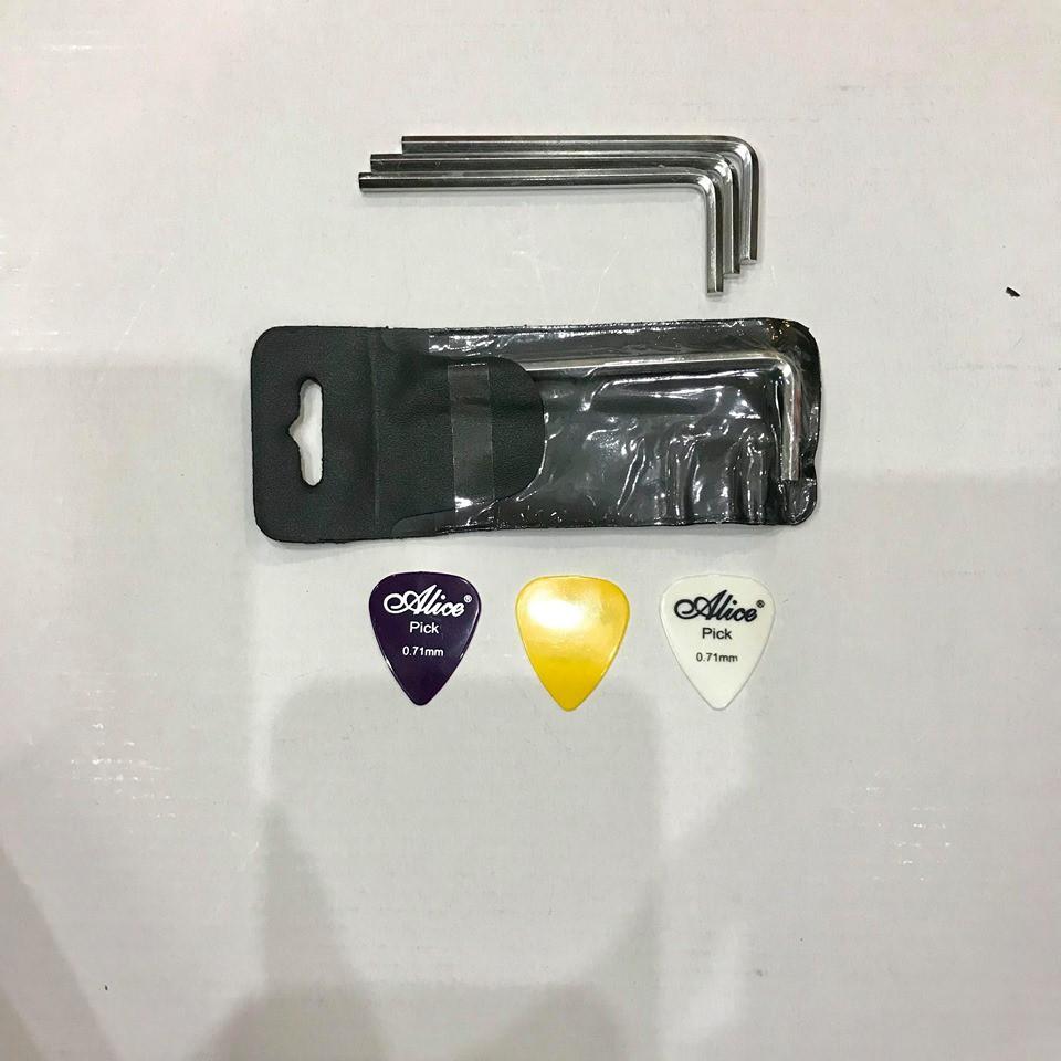 Combo phụ kiện guitar bộ 3 pick gẩy và lục giác chỉnh cong cần