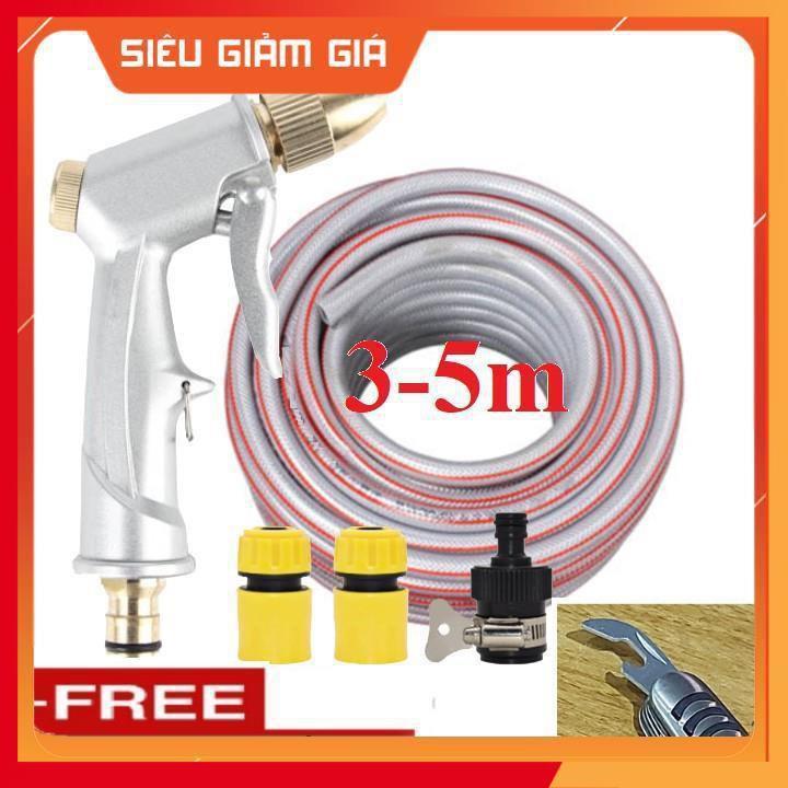 Bộ dây vòi xịt nước rửa xe,tưới cây .tăng áp 3 lần,loại 3m,5m 206701 đầu đồng,cút,nối nhựa đen+ tặng mở chai