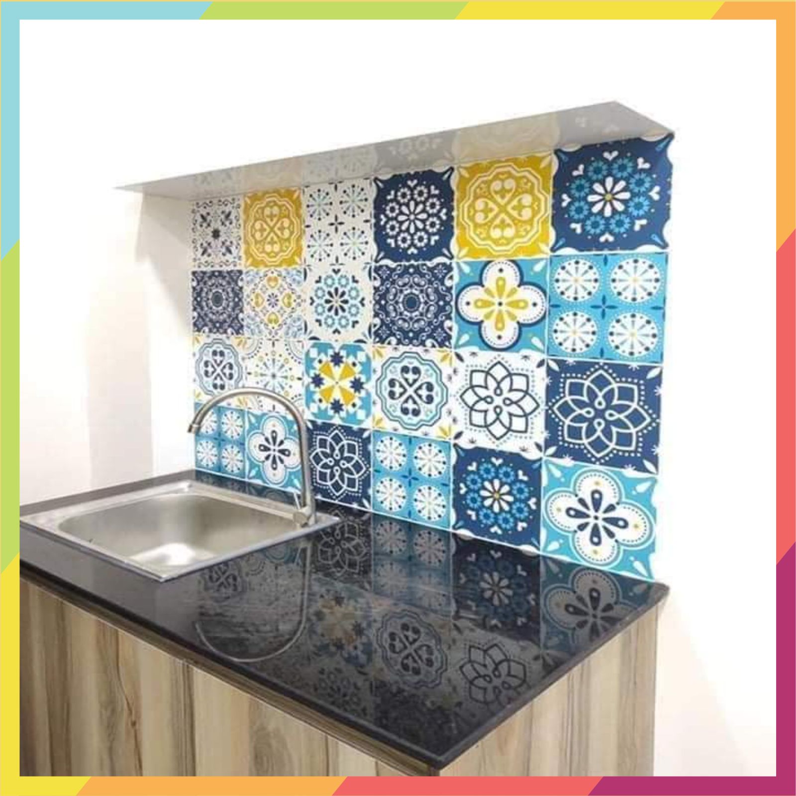 Miếng dán hình gạch bông, kích thước 0.6m x 1.0m / miếng, chất liệu decal chống nước