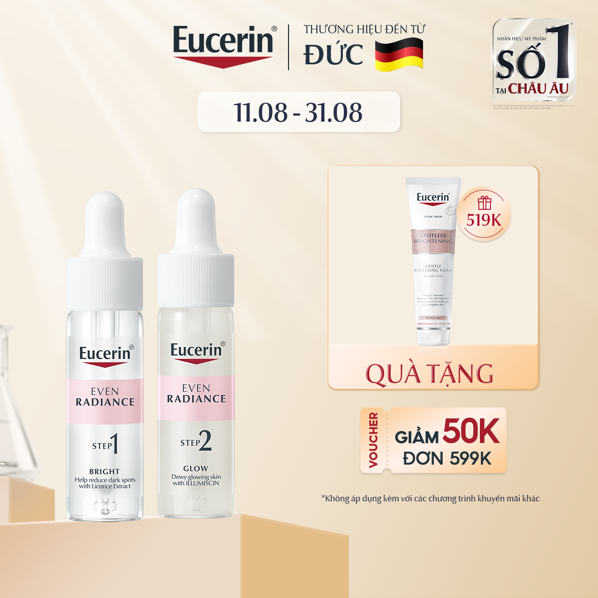 [Tặng Bọt rửa mặt 519K] Tinh chất dưỡng sáng 2 ống Eucerin Duo Ampoules (2x15ml)