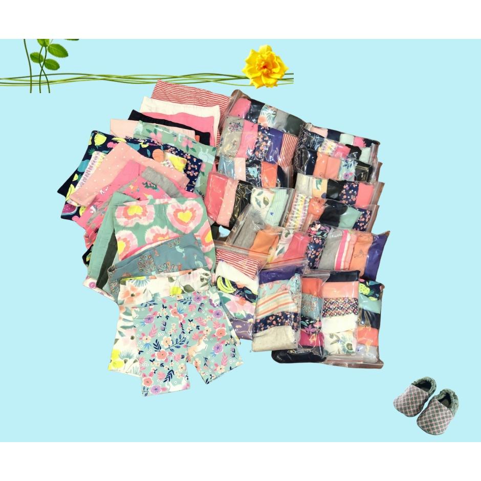 Quần legging đùi bé gái 3 tháng đến 5 tuổi, 3 kgs đến 19kgs, pack 5 cái, phối màu ngẫu nhiên