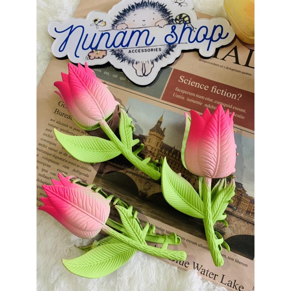 Kẹp gấp kim loại hoa tulip size to màu pastel xinh xắn-Nunam shop