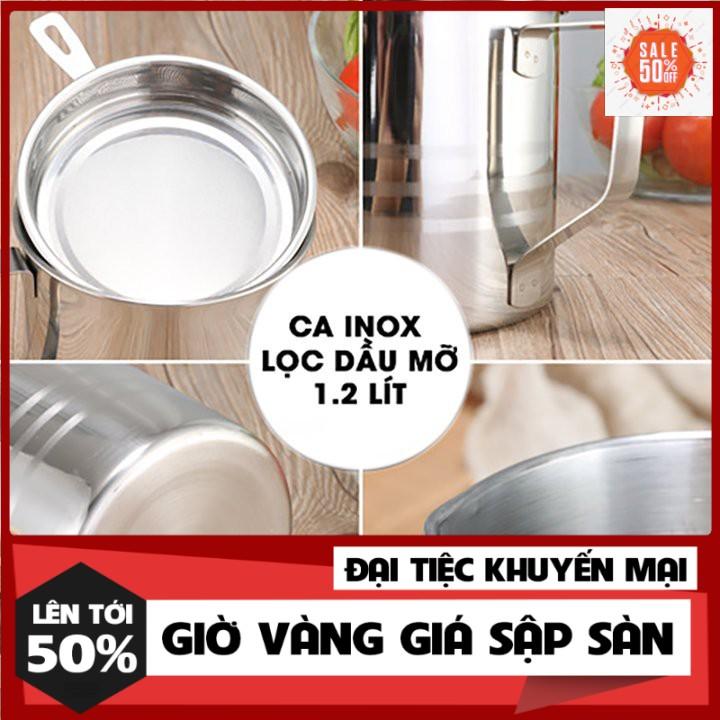 Ca lọc cặn dầu mỡ, Ca bình đựng lọc dầu ăn dầu mỡ bằng Inox 304 12L có lưới lọc cặn cao cấp tiện lợi