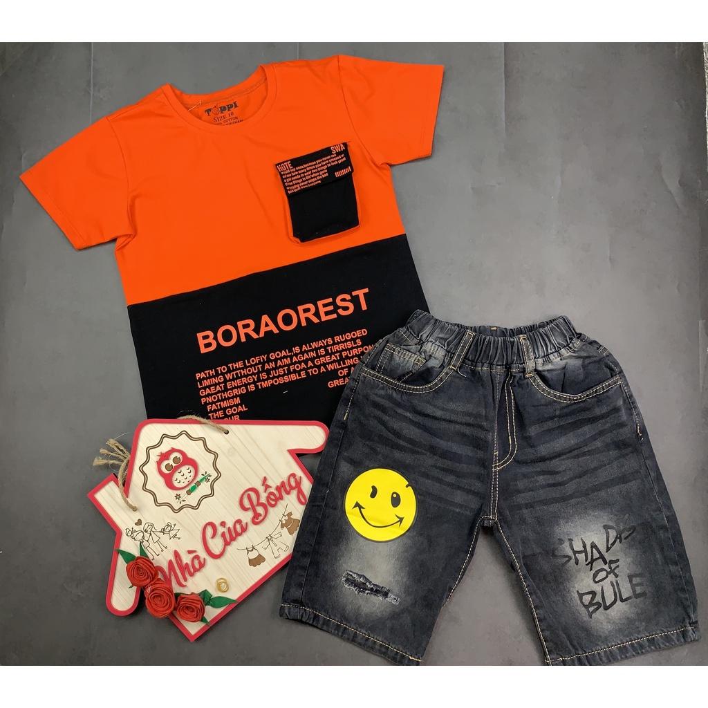 Áo thun tay ngắn bé trai phối kiểu túi size 10,5 - 40 kg