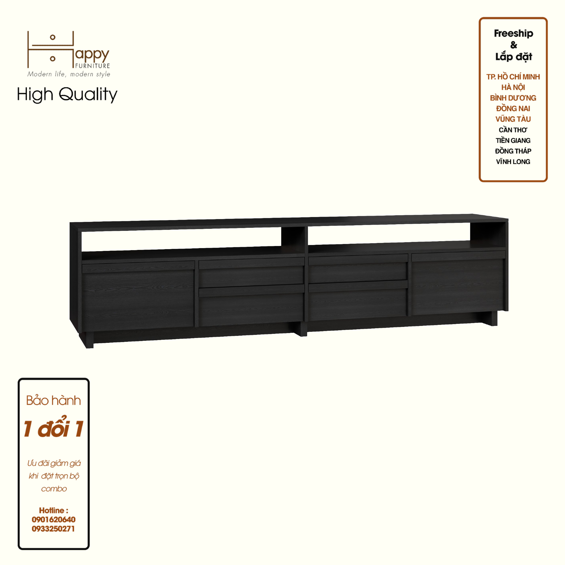 [Happy Home Furniture] MAVIS, Kệ TV 4 ngăn kéo, 220cm x 40cm x 56cm ( DxRxC), KTV_039