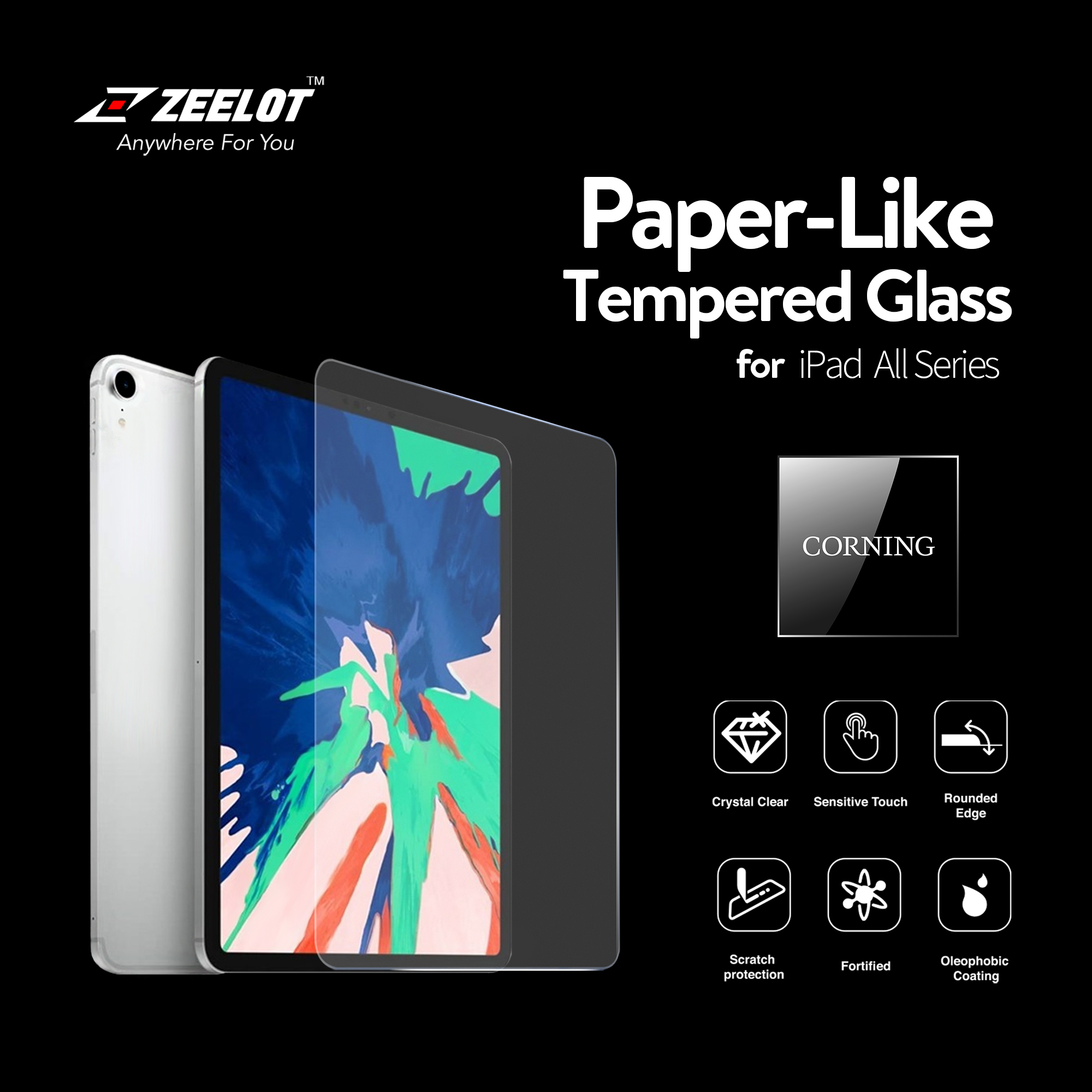 Dán cường lực iPad Pro 12.9" 2020/2018 Zeelot PureGlass 2.5D Chống vân tay - Hàng Chính Hãng
